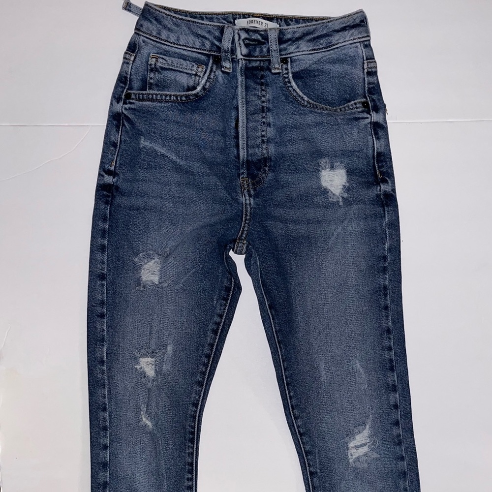 Forever 21 Size 24 Distressed Button-up Blue Jeans